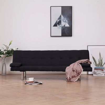 vidaXL izvelkams dīvāns ar 2 spilveniem, melns poliesters