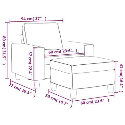 vidaXL atpūtas krēsls ar kājsoliņu, 60 cm, pelēks mikrošķiedras audums