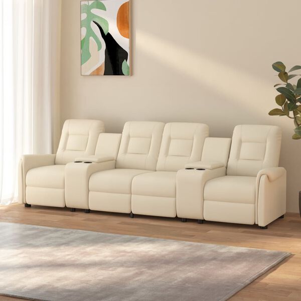 vidaXL četrvietīgs masāžas krēsls ar glāžu turētāju, krēmkrāsas