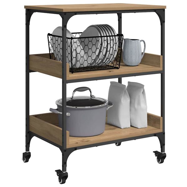 vidaXL Virtuves ratiņ&scaron; Artisānā ozols 60 x 41 x 80.5 cm