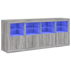 vidaXL kumode ar LED lampiņām, pelēka ozolkoka krāsa, 163x37x67 cm