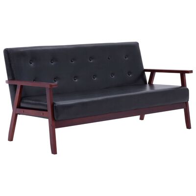 vidaXL trīsvietīgs dīvāns, melna mākslīgā āda
