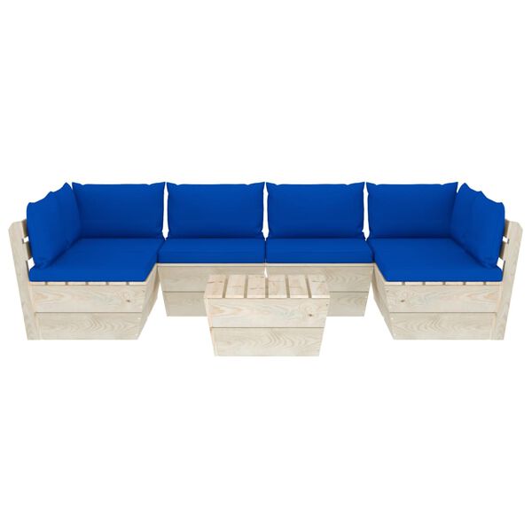 vidaXL 7-daļīgs dārza pale&scaron;u mēbeļu komplekts ar matračiem, egles koks