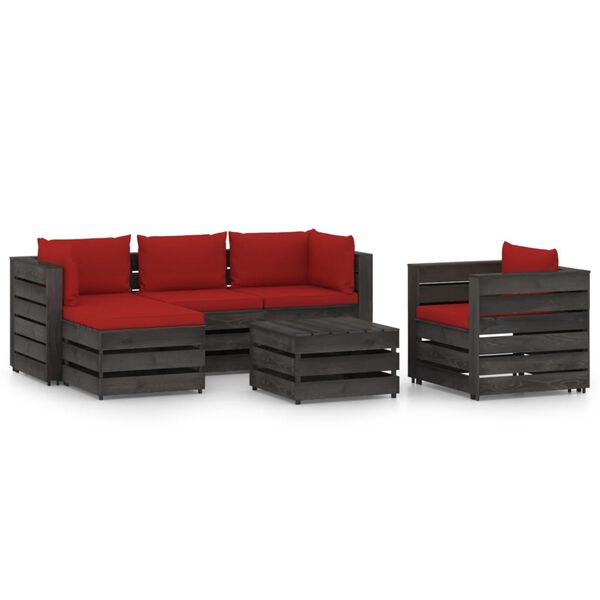 vidaXL 6-daļīgs dārza atpūtas mēbeļu komplekts ar matračiem, koks