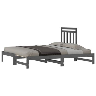 vidaXL izvelkama gulta, pelēka, 2x(90x200) cm, priedes masīvkoks