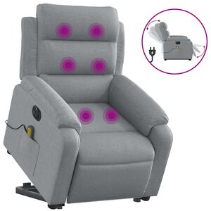 vidaXL elektrisks masāžas krēsls, paceļams, atgāžams, pelēks audums