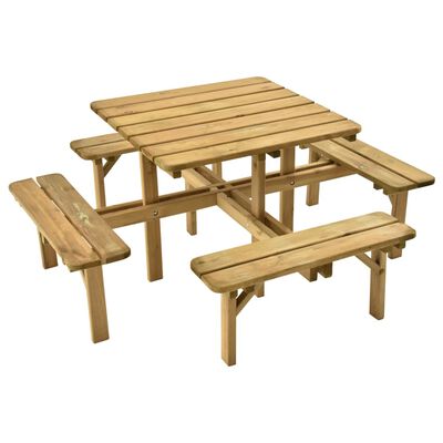 vidaXL piknika galds ar 4 soliem, 172x172x73 cm, impregnēta priede