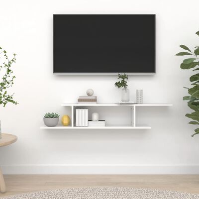 vidaXL sienas TV skapītis, spīdīgi balts, 125x18x23 cm, skaidu plāksne