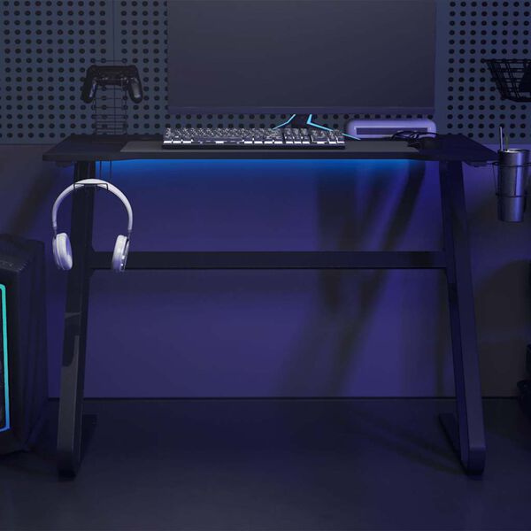 vidaXL datorspēļu galds, ZZ-formas kājas, melns, 110x60x75 cm