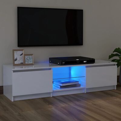 vidaXL TV skapītis ar LED lampiņām, spīdīgi balts, 120x30x35,5 cm
