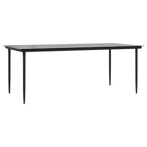 vidaXL dārza ēdamgalds, melns, 200x100x74 cm, tērauds un rūdīts stikls