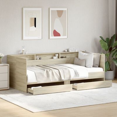 vidaXL dienas gulta ar atvilktnēm, ozolkoka krāsa, 75x190 cm, koks