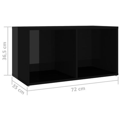 vidaXL TV plaukti, 2 gab., spīdīgi melni, 72x35x36,5 cm, skaidu plātne