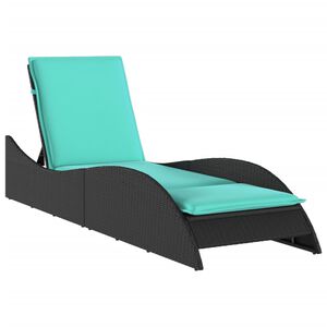 vidaXL sauļo&scaron;anās krēsls ar spilvenu, melns, 60x205x73 cm, polietilēna rotangpalma