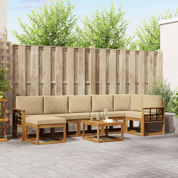 vidaXL Āra dīvānu komplekts ar spilvenu 8 pcs Dabisks un bē&scaron;s