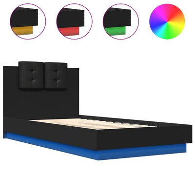 vidaXL gultas rāmis ar galvgali un LED, melns, 90x190 cm