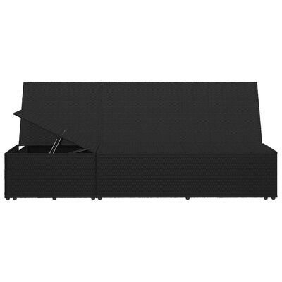 vidaXL nolaižama sauļošanās gulta ar spilvenu, melna PE rotangpalma
