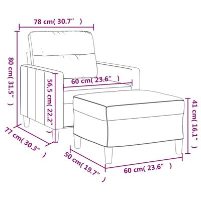 vidaXL atpūtas krēsls ar kājsoliņu, 60 cm, gaiši pelēks audums