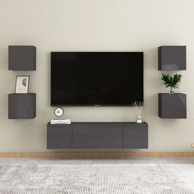 vidaXL sienas TV skapītis, spīdīgi pelēks, 30,5x30x30 cm