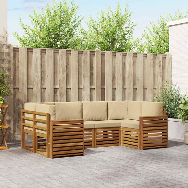 vidaXL Dīvāna komplekti 6 pcs Dabisks un bē&scaron;s Cietā akācijas koks