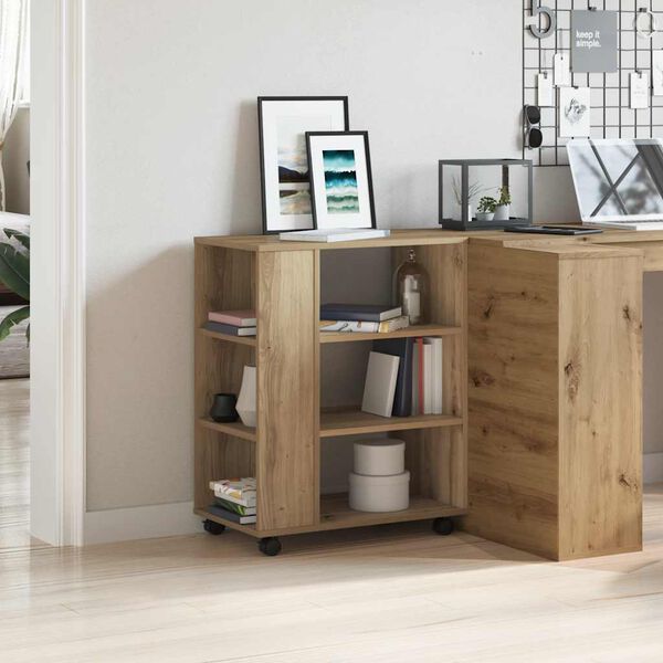 vidaXL plaukts ar riteņiem, koka krāsa, 60x35x75 cm, inženierijas koks