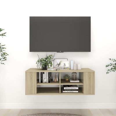 vidaXL sienas TV plaukts, ozolkoka krāsa, 102x35x35 cm, skaidu plāksne