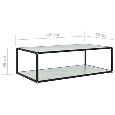vidaXL kafijas galdiņš, balts, 120x60x35 cm, rūdīts stikls