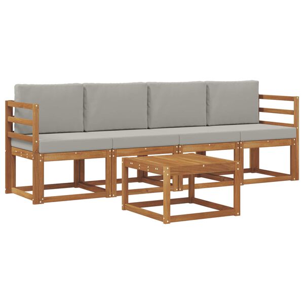 vidaXL Āra dīvānu komplekts ar spilvenu 5 pcs Dabīgs un gai&scaron;i pelēks