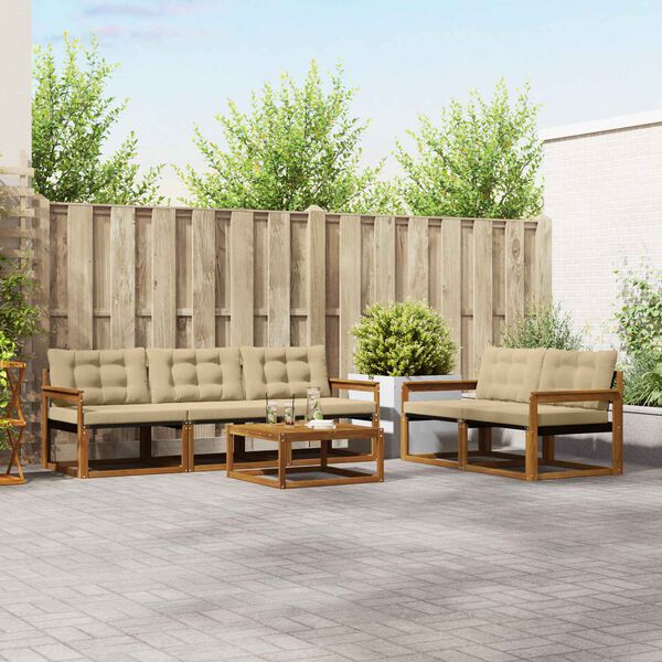 vidaXL Āra dīvānu komplekts ar spilvenu 6 pcs Dabisks un bē&scaron;s