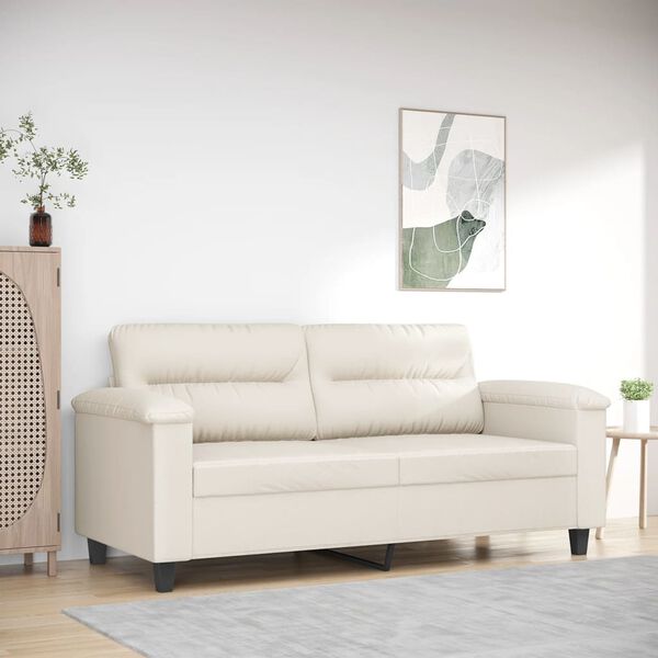vidaXL divvietīgs dīvāns, krēmkrāsas, 140 cm, mākslīgā āda