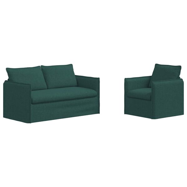 vidaXL Dīvānu komplekts 2 pcs Tum&scaron;i zaļ&scaron; 196 x 82 x 85 cm audums