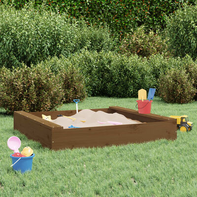 vidaXL smilšu kaste ar sēdekļiem, brūna, kvadrāta forma, priedes koks