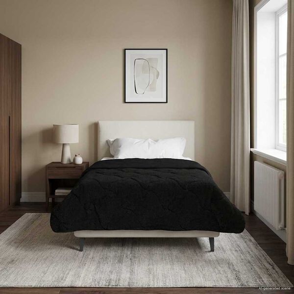 vidaXL Pilnas gada sega Melna 140 x 220 cm Mikrofibra un Teddy vilna