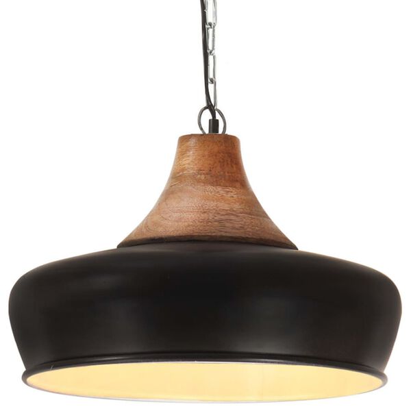 vidaXL griestu lampa, industriāla, melna, dzelzs, koks, 26 cm, E27