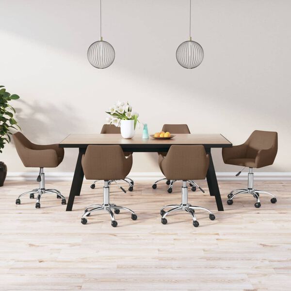 vidaXL grozāmi virtuves krēsli, 6 gab., brūns audums