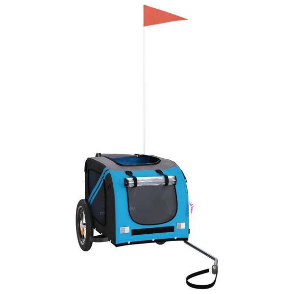 vidaXL mājdzīvnieku velo piekabe, zila ar pelēku, audums un dzelzs