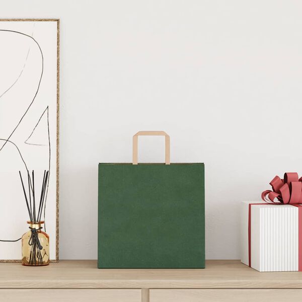 vidaXL papīra maisiņi 50 gab. ar rokturiem, zaļi, 26x17x25 cm