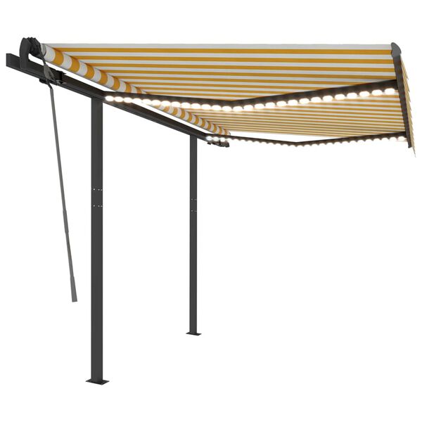 vidaXL markīze ar LED un vēja sensoru, 3x2,5 m, dzeltena ar baltu