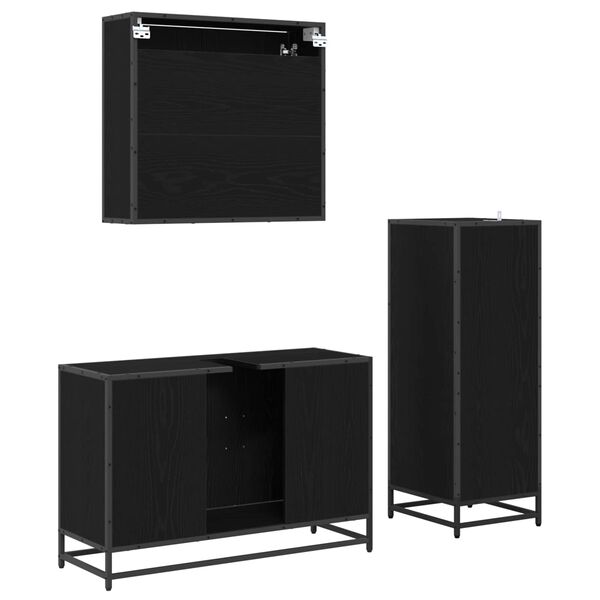 vidaXL Vannas istabas mēbeļu komplekts ar plauktu 3 pcs Melns ozolkoks