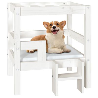 vidaXL suņu gulta, balta, 55,5x53,5x60 cm, priedes masīvkoks