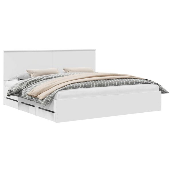 vidaXL Gultas rāmis ar atvilktni Balts 200 x 200 cm Inženieru koks