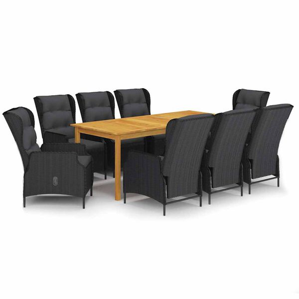 vidaXL 9-daļīgs dārza mēbeļu komplekts, tum&scaron;i pelēks