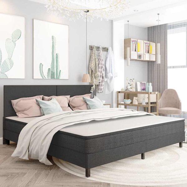 vidaXL atsperu gultas rāmis, pelēks audums, 200x200 cm