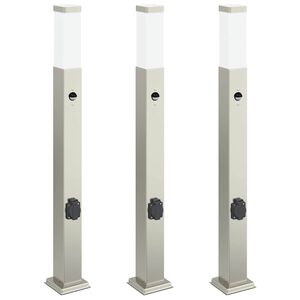 vidaXL stabveida gaismekļi ar sensoru un kontaktligzdu, 3 gab., 80 cm, nerūsējo&scaron;ais tērauds, IP44
