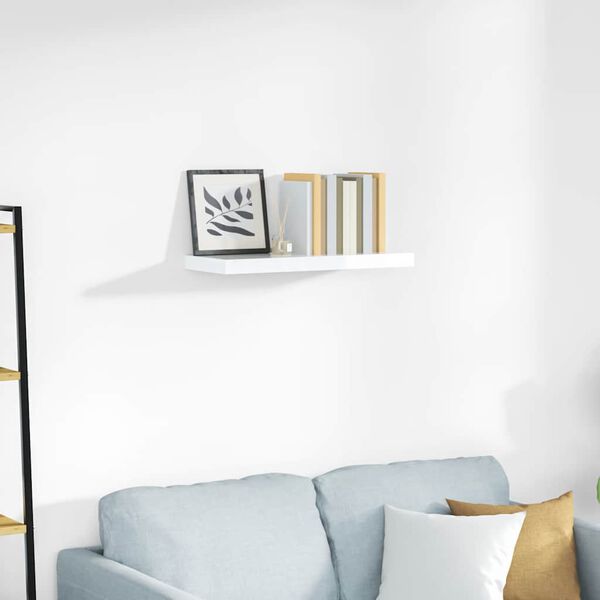 vidaXL sienas plaukts, spīdīgi balts, 60x23,5x3,8 cm, MDF