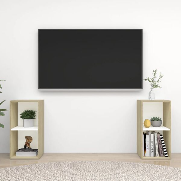 vidaXL TV plaukti, 2 gb. balti ozolkoka 72x35x36,5cm inženierijas koks