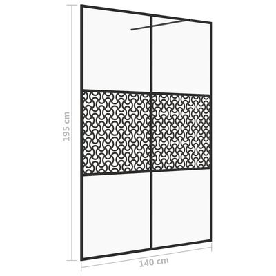 vidaXL dušas siena, caurspīdīgs ESG stikls, 140x195 cm, melna