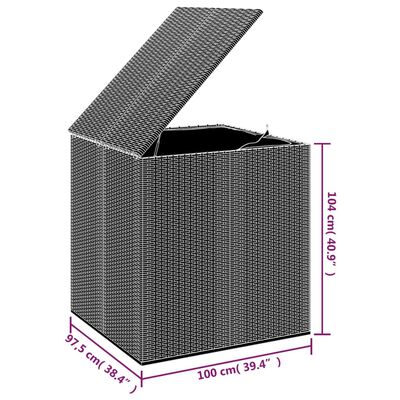 vidaXL dārza spilvenu kaste, 100x97,5x104 cm, pelēka PE rotangpalma