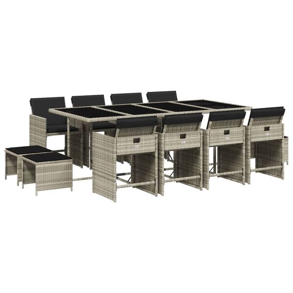 vidaXL 13-daļīgs dārza mēbeļu komplekts ar matračiem, gai&scaron;i pelēka PE