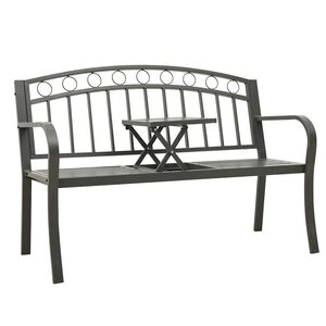 vidaXL dārza sols ar galdiņu, pelēks, 120 cm, tērauds